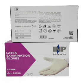 Latexové jednorázové rukavice INP, velikost L, 100 ks v krabici