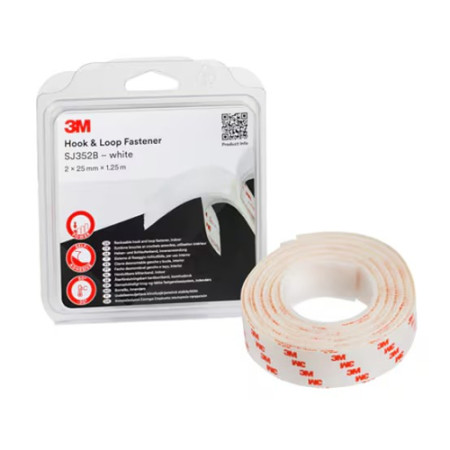 3M Hook & Loop, samolepicí suchý zip, 25 mm x 1,25 m, bílá