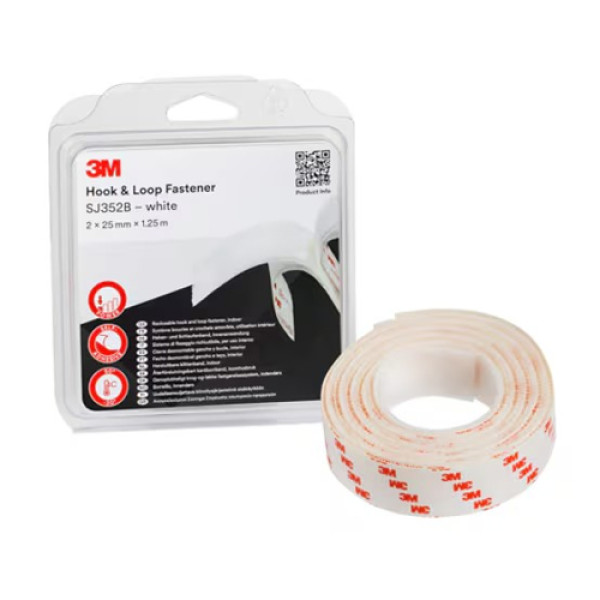 3M Hook & Loop, samolepicí suchý zip, 25 mm x 1,25 m, bílá