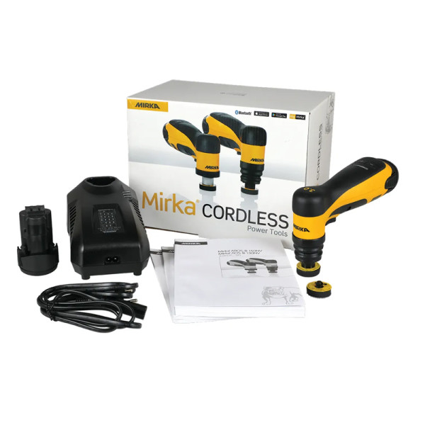 AKU orbitální leštička Mirka AOS-B 130, průměr 32 mm, výkmit 3 mm, včetně baterií a nabíječky