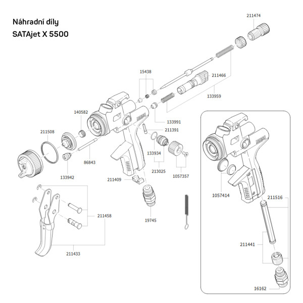 SATAjet X 5500 HVLP, stříkací pistole s otočným kloubem a RPS kelímkem