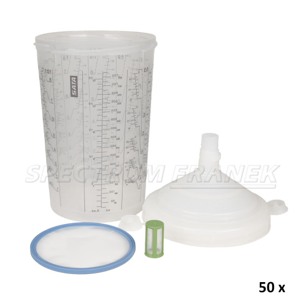 Sada kelímků SATA RPS 900 ml s víčky a sítky po 50 ks, různá sítka